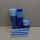 Skylety 24 Pcs Dusty Blue Plastic Cups with Lids and Straws 24 oz Reusable Tumbler Large Travel Mug Cup Coffee Beverage Drinks Wedding Bridal Baby Shower Party Blue Birthday Party Supplies