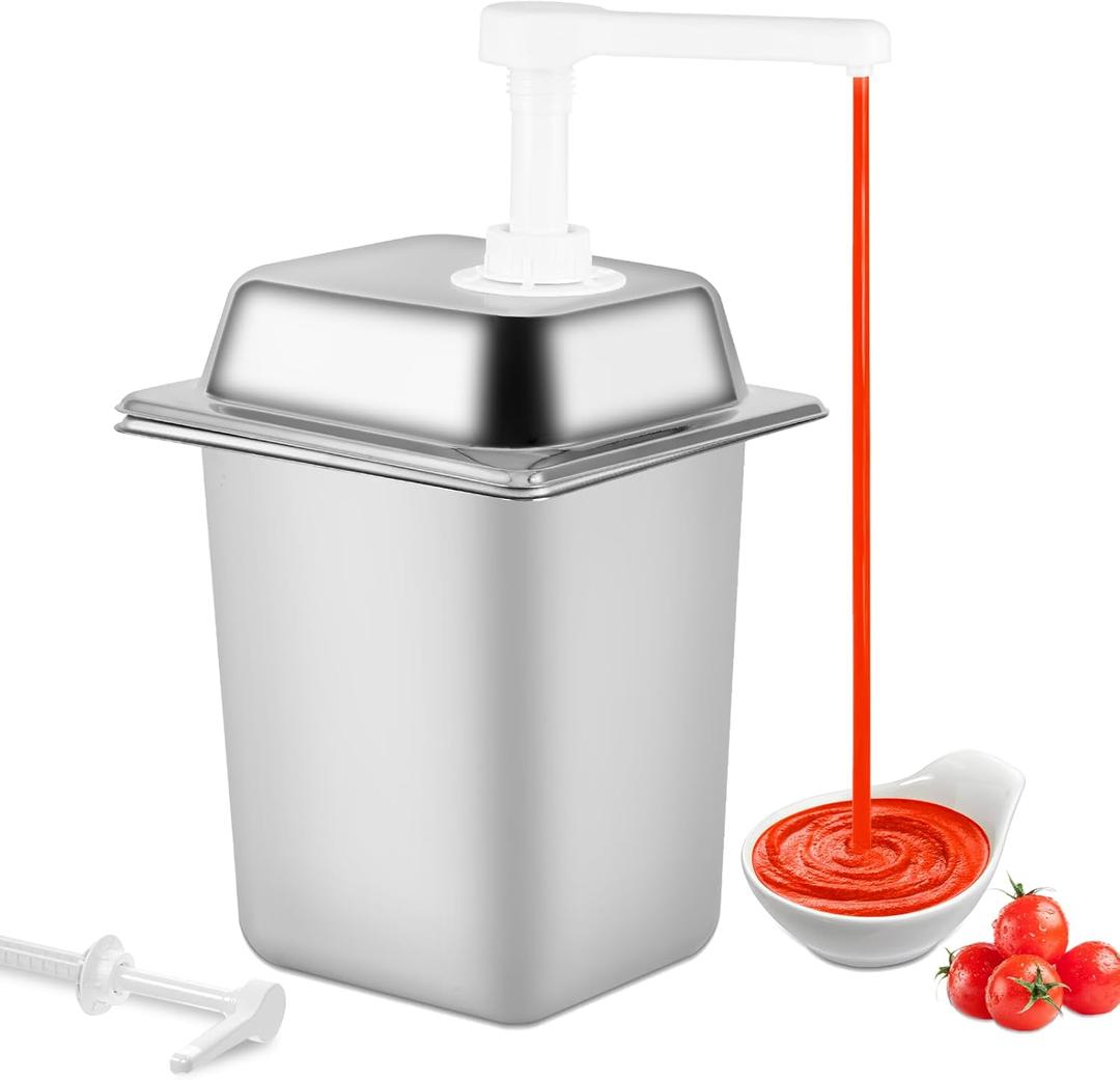 3.4Quart Sauce Pump Dispenser Condiment Dispenser with 2 Pumps, Pump Dispenser for Syrup Ketchup Dressing BBQ Sauce