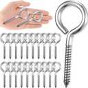 20 Pcs 304 Stainless Steel Screw Eye Hooks, Heavy Duty Eye Bolt with 200lb Load Bearing, Rust Resistant Self Tapping Hooks for Securing Cables/Wire on Wood Indoor Outdoor (M8-4 Inch)
