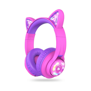 iClever Cat Ear Kids Bluetooth Headphones, LED Lights Up, 74/85dBA Safe Volume Limited, 50H Playtime, Bluetooth 5.2, USB C, Kids Headphones Wireless for Travel iPad Tablet, Meow Macaron Hot Pink