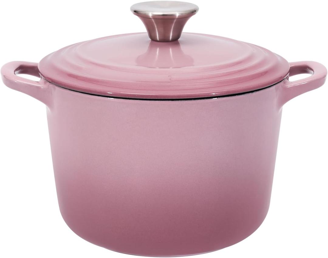 Dutch Oven Pot with Lid 1.8 qt Cast Iron Dutch Oven for Bread Baking Pink Enameled Cast Iron Rice Pot with Handels
