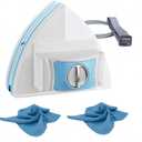 Magnetic Window Cleaner Tool Glass Wiper, Double Sided Windows Glass Cleaner 6-Files Adjustable Windshield Cleaner with 2 Pc Blue Microfiber Cleaning Cloth for High-Rise Single Double Glazed Windows