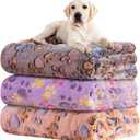 Rezutan Dog Blankets 3 Pack Large Medium Dog Cat Soft Fuzzy Washable Comfort Flannel Fuzzy Soft Pet Blankets, 41 x 31 inch,Tan/Purple/Brown