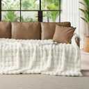 Lotus Karen Faux Fur Throw Blanket Cream White - Big Bubble Rabbit Fluff Blanket for Couch, Small Fluffy Fuzzy Cozy Blanket, Thick Furry Plush Shaggy Blankets, 50x60 Inches