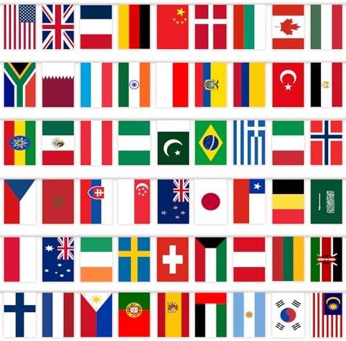 Pack of 2 YOFANUP Flag Banner for Beer Olympics Decorations, Flag Bunting for Special Olympics Party Decorations, 50 Countries Bunting Flags, 50 ft/15 m, International Flags for School, Office, Stadium Decor