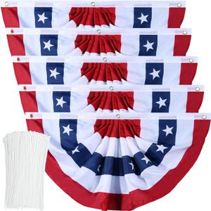 American Flag Bunting Patriotic Pleated Fan Flag USA Flags with Brass Grommets and Zip Ties for 4th of July Memorial Day Decoration Outdoor (5, 2x4 Feet)