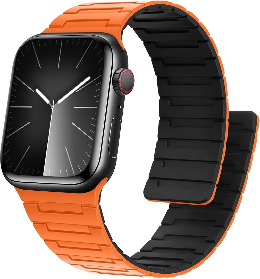 Bisikor Magnetic Bands Compatible with Apple Watch Band 49/46/45/44/42/41/40/38mm Men Women Silicone Sport Wristband for iWatch Ultra SE Series 11 10 9 8 7 6 5 4 3 (38/40/41/42, Orange/Black)