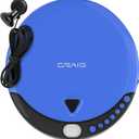 Craig CD2808-BL Personal CD Player with Headphones in Blue and Black | Portable and Programmable CD Player | CD/CD-R Compatible | Random and Repeat Playback Modes |