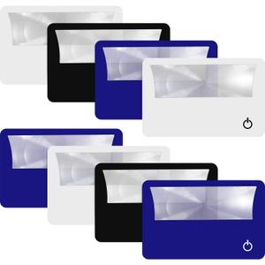 Frienda 8 Pieces Credit Card Magnifier Bundle Wallet Purse Magnifying Glass LED Illuminated Magnifier 3X Pocket Card (Black, White and Blue)
