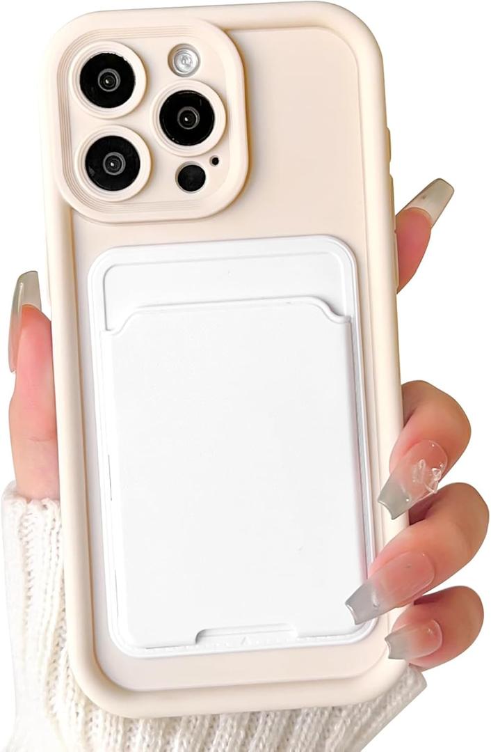 Lovmooful Compatible for iPhone 13 Pro Max Case Cute Color Card Holder Design for Girls Women Soft TPU More Shockproof Protective Girly for iPhone 13 Pro Max Case-White