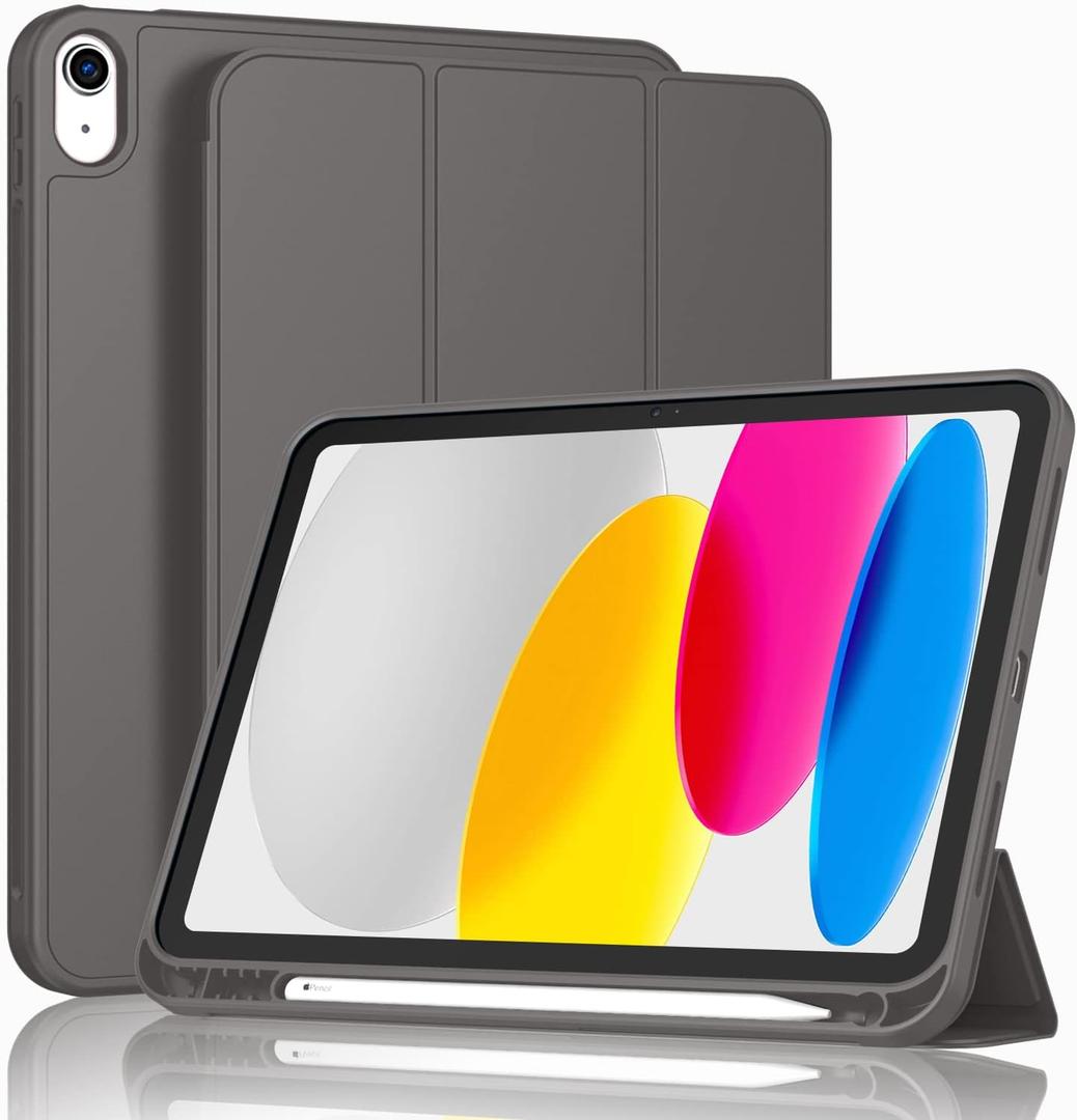 Case for iPad (A16) 11 Inch 2025/iPad 10th Generation 10.9 Inch 2022, Slim Trifold Stand Protective Cover with Pencil Holder and Soft TPU Back,Support Auto Sleep/Wake (Space Gray)