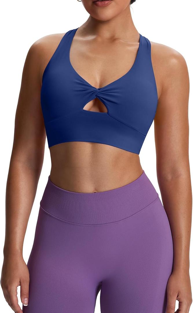 Aoxjox Women's Workout Sports Bras Twist Front Fitness Training Gym Bra Yoga Crop Lola Tank (Large, Bellwether Blue)