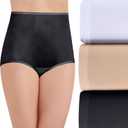 Vanity Fair Women's High Waisted Underwear, Full Coverage Ladies Panties, Perfectly Yours Briefs (7, Nylon - White/Black/Neutral)