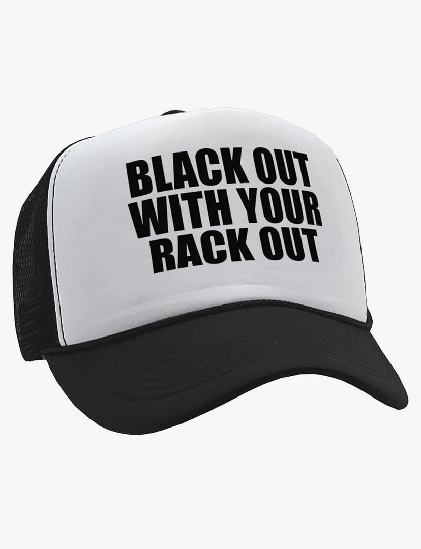 No Brand One Size Black Out with Your Rack Out Funny Sexy - Vintage Retro Style Trucker Cap Hat