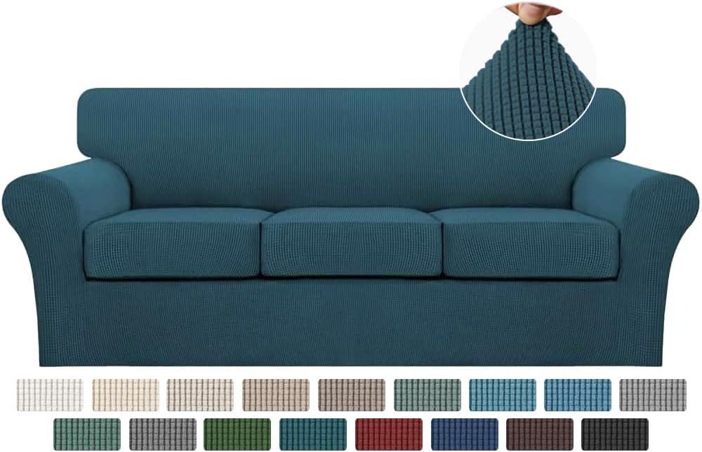Turquoize 4 Piece Sofa Covers for 3 Cushion Couch Sofa Slipcover Soft Couch Cover for Dogs-Washable Sofa Furniture Covers with 3 Individual Cushion Covers, Jacquard Fabric (3 Cushion Sofa, Deep Teal) (Sofa (3 Cushion))