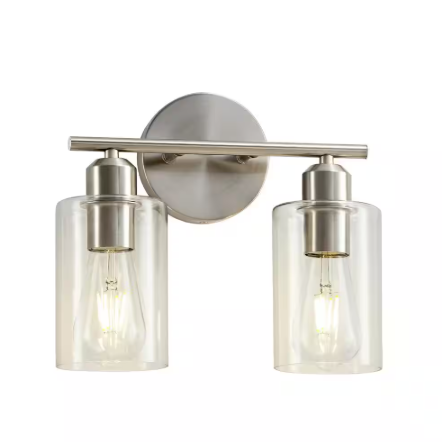 10.2 Brushed Nickel 2 Light Vanity Light with Clear Glass Shade
