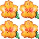 4Pcs Tropical Summer Foil Balloons, 23.6inch Yellow Orange Hibiscus Flowers Balloon for Magic Theme Hawaiian Flamingo Summer Luau Aloha Birthday Party Decorations