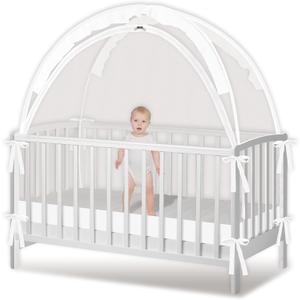 Crib Tent - Crib Net to Keep Baby in, Stop Baby from Climbing Out of Crib, Pop Up Baby Crib Tent with Double Zip Strong Rods and Breathable Net Clear Visibility Easy to Install (White, Large)