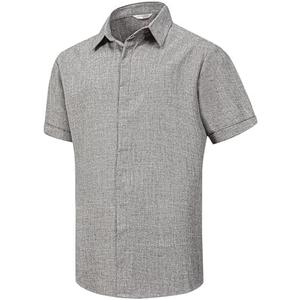 Unakisan Men's Linen Shirts Short Sleeve Casual Shirts Button Down Shirt for Men Beach Summer Wedding Shirt XL
