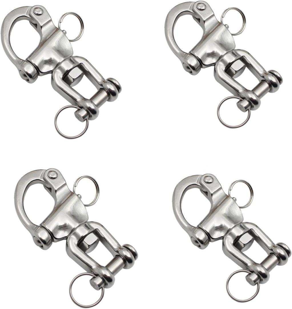 4 Pack Snap Shackle Sailing Halyard, 316 Stainless Steel Clevis Swivel Jaw Swivel Shackle, Quick Release Snap Hook for Sailing Rigging Shackles, SCBA face Masks, Firefighter Mask