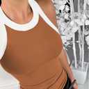 Tank Tops for Women Summer Sleeveless Round Neck Basic Cami Top Slim Knit Ribbed Racerback Blouses (Brown, XL)