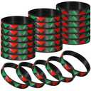 Wettarn 24 Pcs Black History Month Bracelets Bulk African American Silicone Rubber Bracelet Juneteenth Kente Wristbands for Juneteenth Party Favors Gifts(Green/Black/Red)