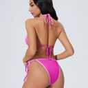SUUKSESS Women Cheeky Halter String Bikini Sets Sexy Triangle Two Piece Swimsuit (Pink, L)
