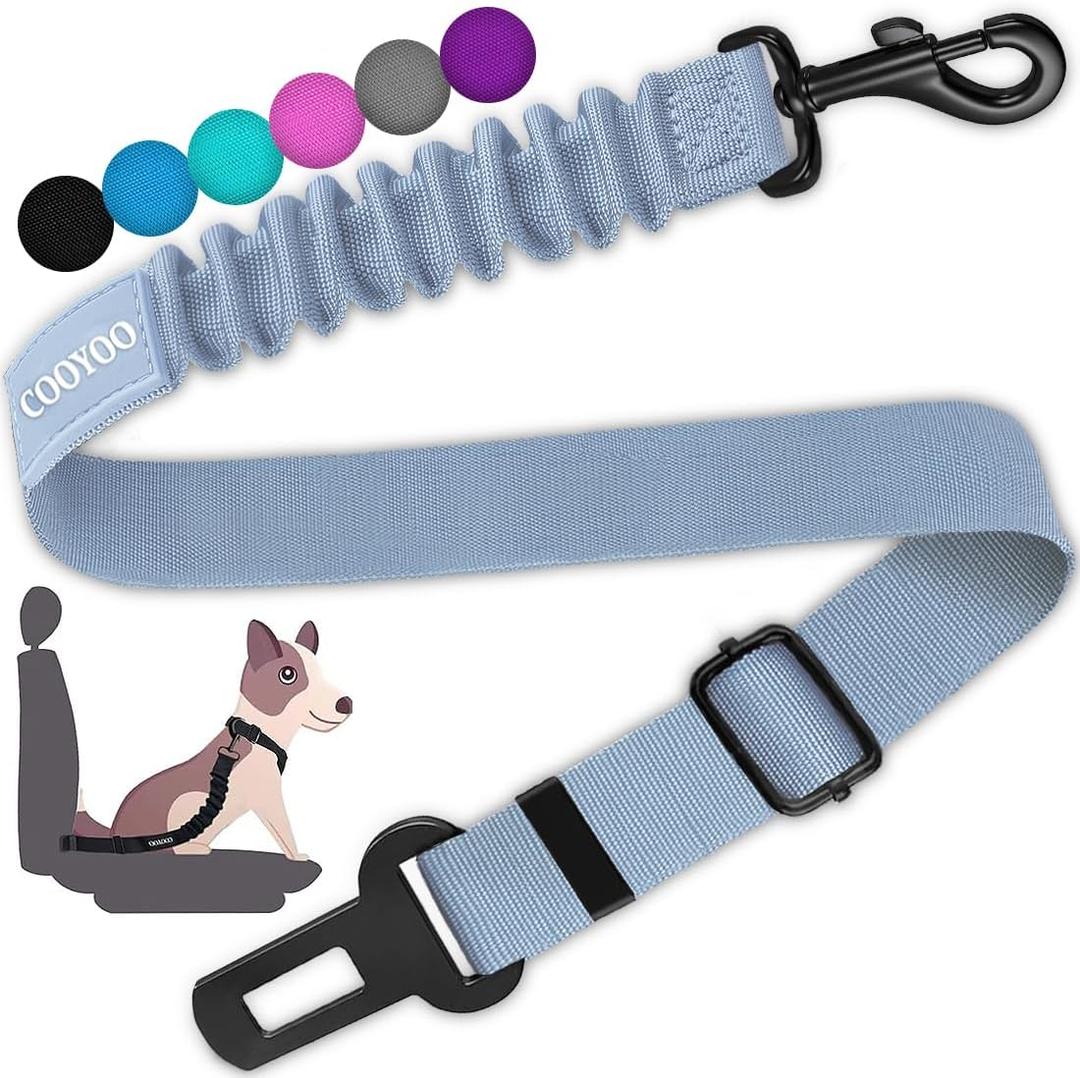COOYOO Dog Seat Belt, Retractable Dog Car Harness Seat Belt for Car Adjustable Nylon Pet Safety Seat Belts Heavy Duty & Elastic Bungee Buffer (06-Gray Blue)