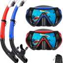 Snorkeling Gear for Adults, Dry Snorkel Mask Set, Scuba Diving Snorkle mask Set Adult, Panoramic Wide View Anti-Fog Dive mask, Swimming Diving Snorkeling Packages (Blue+Red, 2 Set)