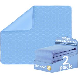 [2 Pack] 18"x24" Washable Underpads - Leakproof Reusable Incontinence Bed Pads for Chairs, Wheelchairs, Cribs & Sofas - Blue Heavy Absorbency Bedwetting Pee Pads for Kids & Adults