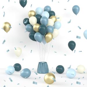 Dusty Blue Balloons Kits - 64pcs Sea Blue Balloons 12 Inch Birthday Balloon SlateBlue Ivory White Metallic Gold Balloon Sets for Boys Baby Shower Gender Reveal Wedding Party Decorations
