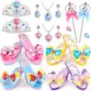 Princess Dress Up Shoes for Girls, Toddler Girl Toys Princess Shoes with Jewelry Accessories Crown, Magic Wand, Necklace, Earrings & Rings, Pretend Play Dress Up Toys Gift Set for Little Girls Age 3-5