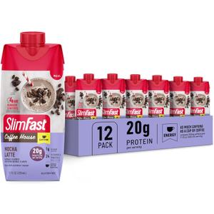 SlimFast Protein Shake, NEW Mocha Latte- 20g Protein, Meal Replacement Shake Ready to Drink, High Protein with Low Carb and Low Sugar, 24 Vitamins and Minerals, 11 Fl Oz (Pack of 12). BBD April/30/2026