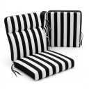 Outdoor Deep Seat Chair Cushion Set – Black and White Striped Patio Seat & Back Cushion Combo with Attached Ties for Patio Chairs, Furniture & Loungers, 20" W × 20" D