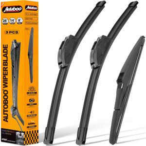 AUTOBOO 28"+14" Windshield Wipers with 8" Rear Wiper Blade Replacement for Toyota Prius C 2012 2013 2014 2015 2016 2017 2018 2019 -Original Factory Quality (Pack of 3)