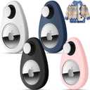4 Pack Airtag Holder for Kids Hidden,GPS Tracker Case, Anti-Removal Airtag Silicone Case with Pins, Suitable for Children, Elderly, Pets, Backpack, Luggage (White & Black & Navy Blue & Pink, 4 Pack)