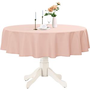 Romanstile Round Waterproof Tablecloth, Stain Resistant Washable Table Cloths Wrinkle Free Polyester Table Covers for Kitchen Dining Party Wedding Indoor and Outdoor - Light Pink, 70 Inch