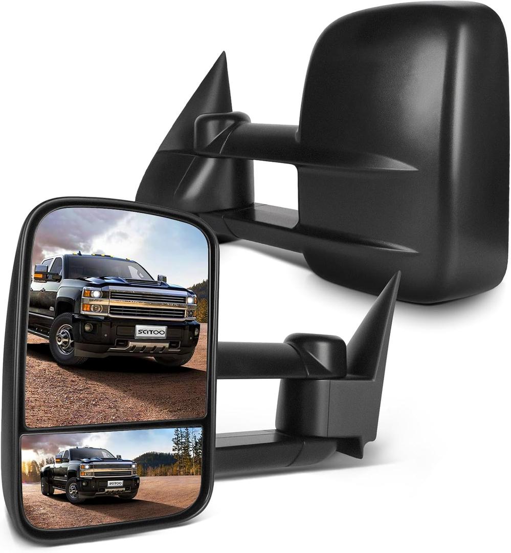 SCITOO Towing Mirrors Fit Chevy GMC Exterior Accessories Mirrors Fit 1999-2007 Chevy/GMC Silverado/Sierra 1500 2500HD 3500HD with Convex Glass Manual Controlling and Telescoping Features
