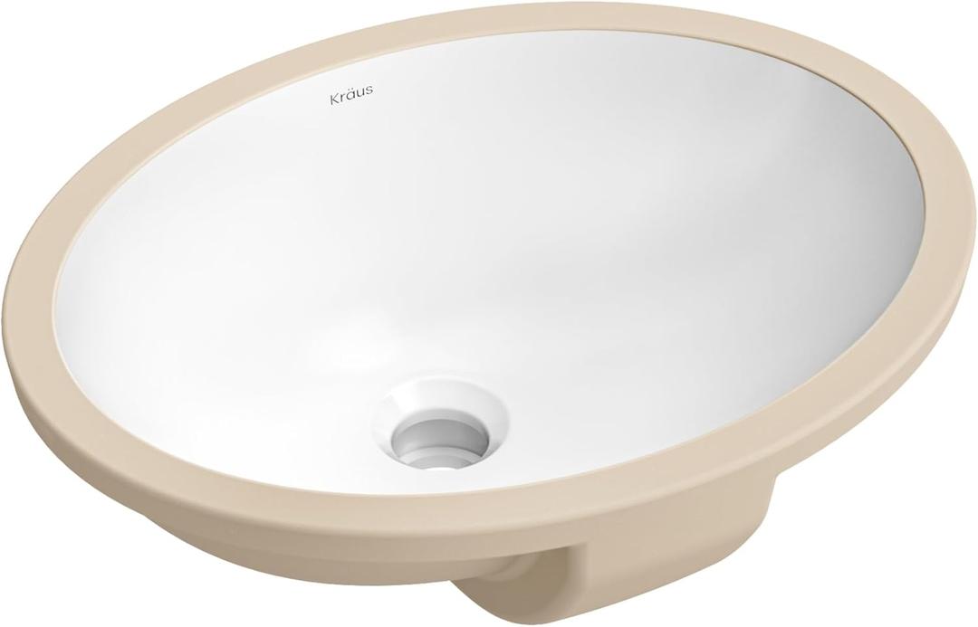 KRAUS Elavo 16.75 in. Oval Porcelain Ceramic Undermount Bathroom Sink in White with Overflow Drain, KCU-273