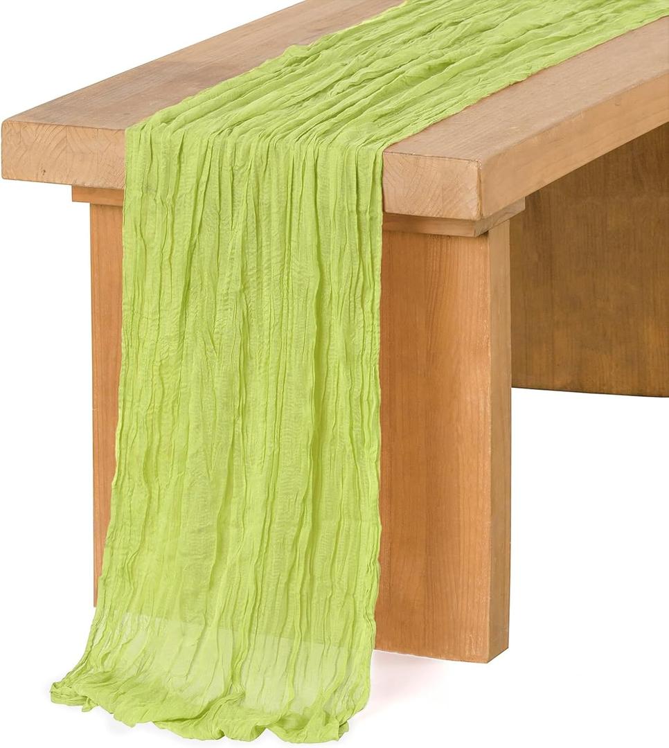 Ling's Moment Green Cheesecloth Table Runner, 168 Inch 14FT Light Green Boho Gauze Rustic Sheer Sage Cheese Cloth Table Runners for Party Wedding Birthday Outdoor Bridal Shower Decor