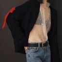 Open Front Sweaters for Women Casual Bow Tie Knit Cardigan Slouchy Chunky Long Sleeve Sweaters Outwear Coat (Black, L)