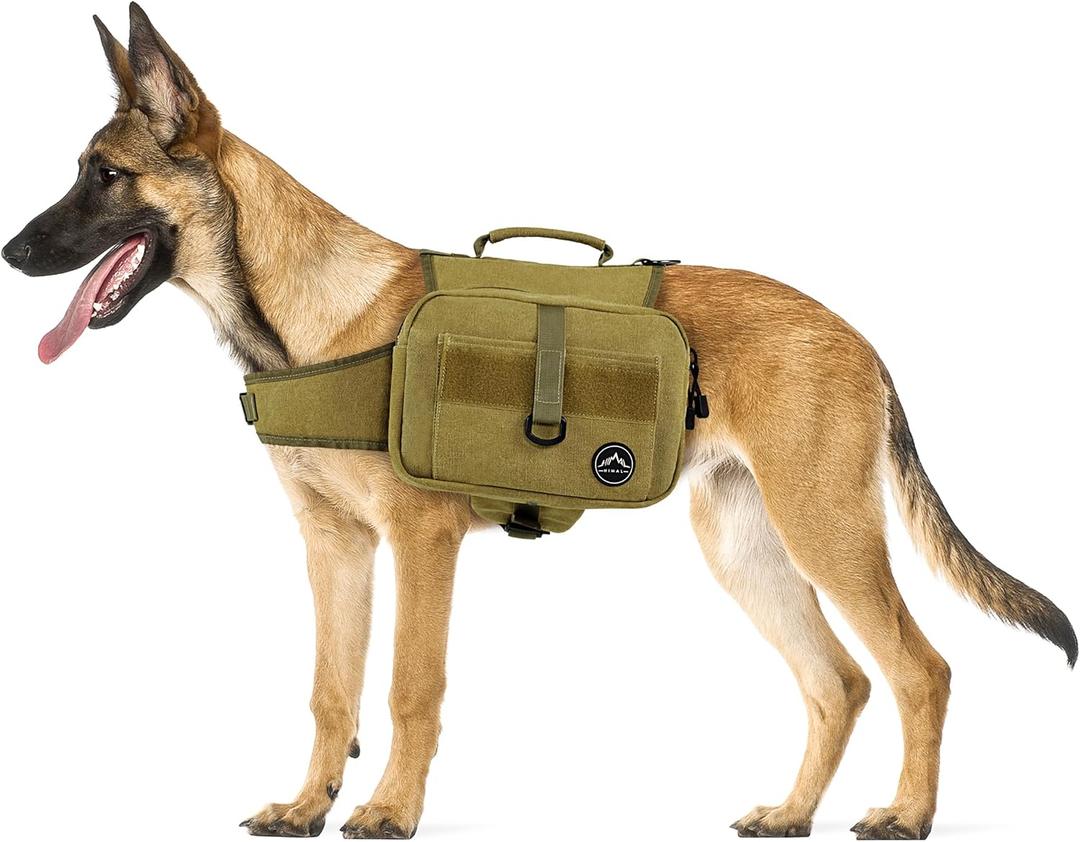 Himal Outdoors Dog Backpack & Saddle Bag, Tactical Hiking Backpack for Large Dogs with Side Pockets & Adjustable Strap (Brown), neck sizes 22 to 31.5 inches, chest sizes 29 to 35.8 inches