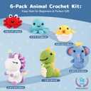 MINGOMINGO Crochet Kit for Beginners Kids - 6 Animal Amigurumi, Mother's Day Birthday Craft Gift Set, Step-by-Step Video Tutorials, 40%+ Yarn, Knitting Starter Kit for Girls Women Adults (Red)