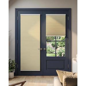No Drill Blackout Cellular Shades for French Doors, 1 Pack, 22"x70", Beige