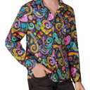 Haloumoning Boys 70s Disco Costume Kids Retro Button Down Dance Party Outfits Shirt Size 130