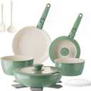 Redchef Ceramic Nonstick Pans and Pots Set, Ceramic Cookware Set with Detachable Handles16Pcs, Induction Dishwasher Oven Safe Kitchen Cooking Set, PFAS PFOA & PTFE Free, Green