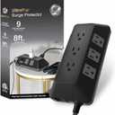 GE UltraPro Adapt 9-Outlet Surge Protector, 8ft Braided Cord Power Strip Surge Protector, Surge Protector Power Strip, 2480 Joules, Black, 73774
