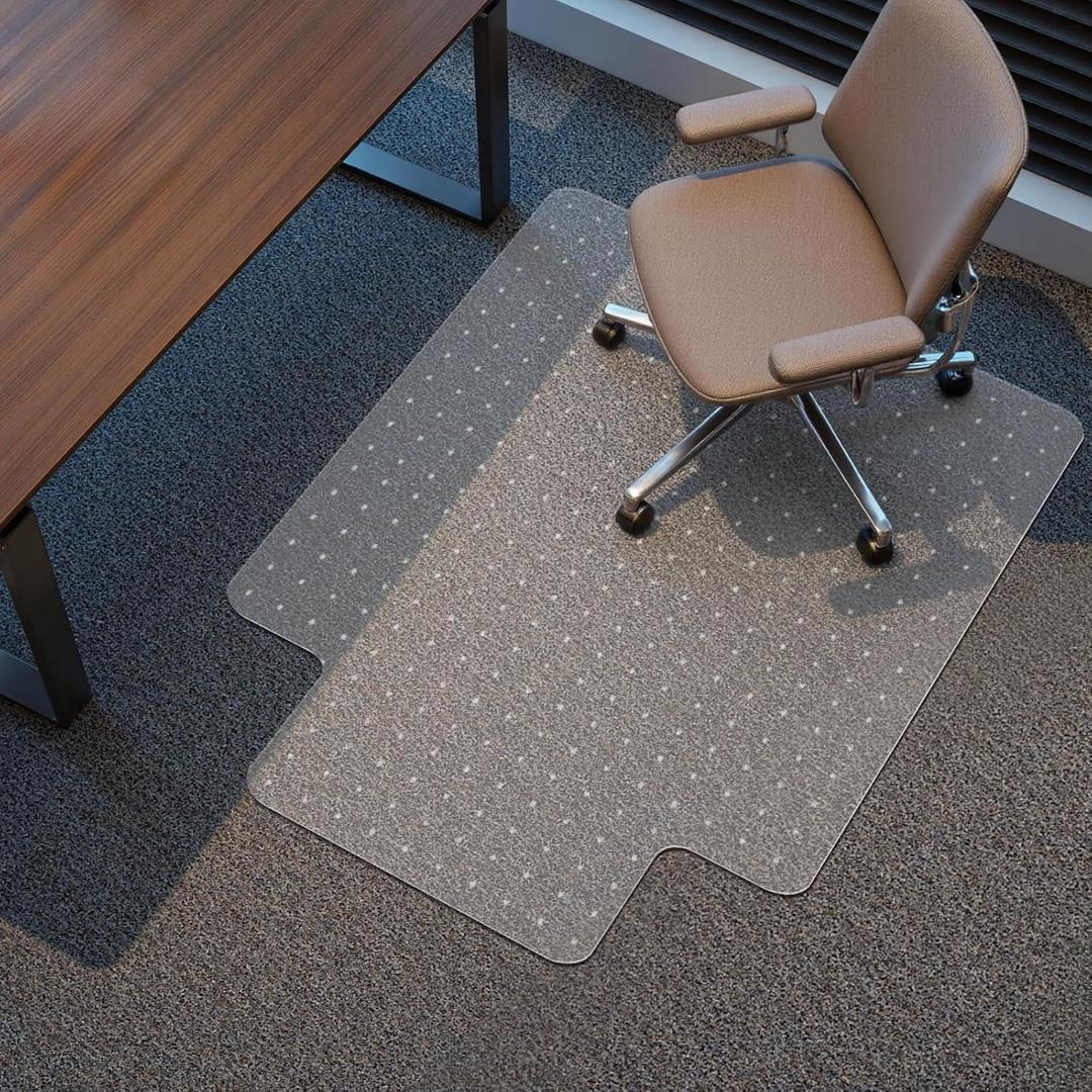 Kuyal Office Chair Mat for Carpet, 45x53 Clear Heavy Duty Computer Chair Mat with Lip, Under Desk Protector Carpeted Floors Mat, Easy Chair Movement,Ship Flat