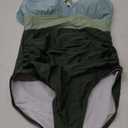 Women's One Piece Color Block Swimsuit Tummy Control Slimming Bathing Suit V Neck Cutout High Waisted Swimwear Medium