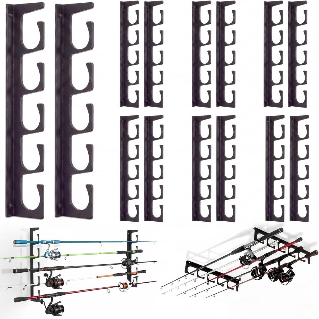 12 Pack Fishing Rod Holders for H5 Wall Ceiling Mounted Fishing Pole Racks Horizontal Pole Storage Holders for Garage Boats Door Rod Rack Summer Boat Accessories Nets Gifts Men